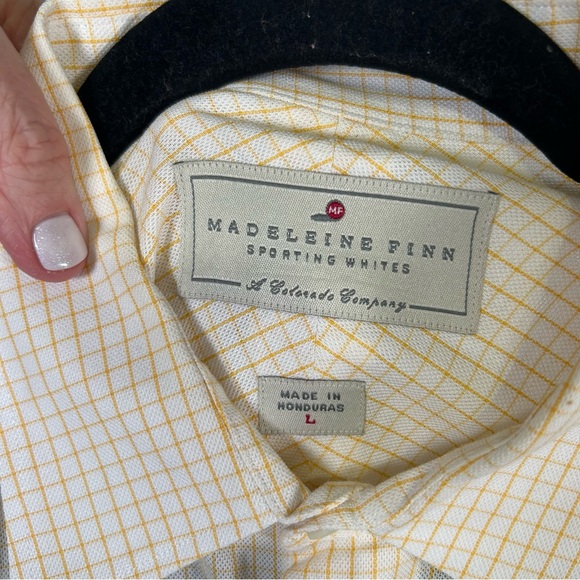 Madeleine Finn Sporting Whites Orange and White Plaid Men's Shirt Size Large - Picture 3 of 12